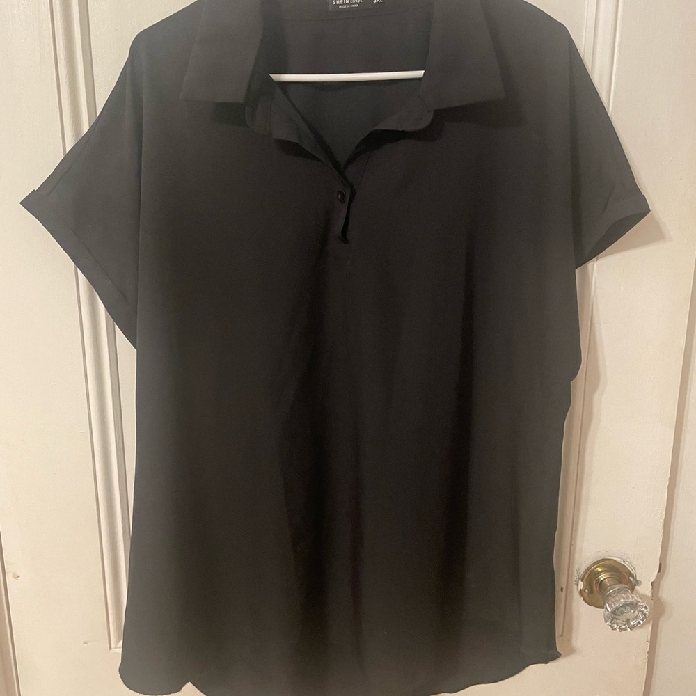 SHEIN Black Short Sleeve Polo Button Down Shirt